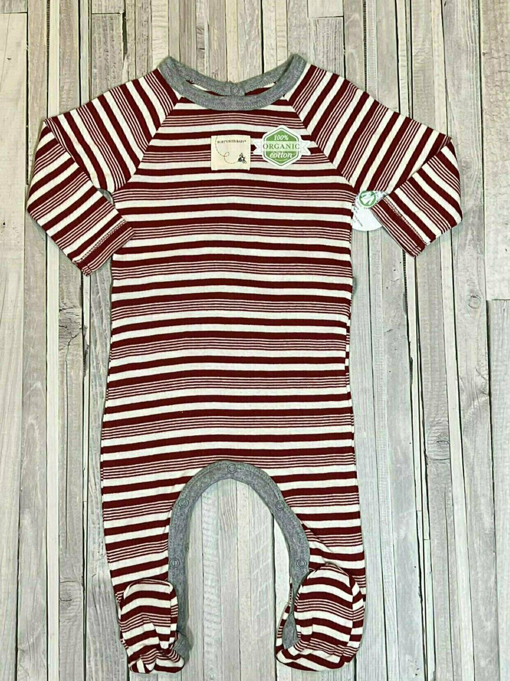 Burt's Bees Baby Striped Organic Cotton Footed Outfit 0-3 Months, Christmas